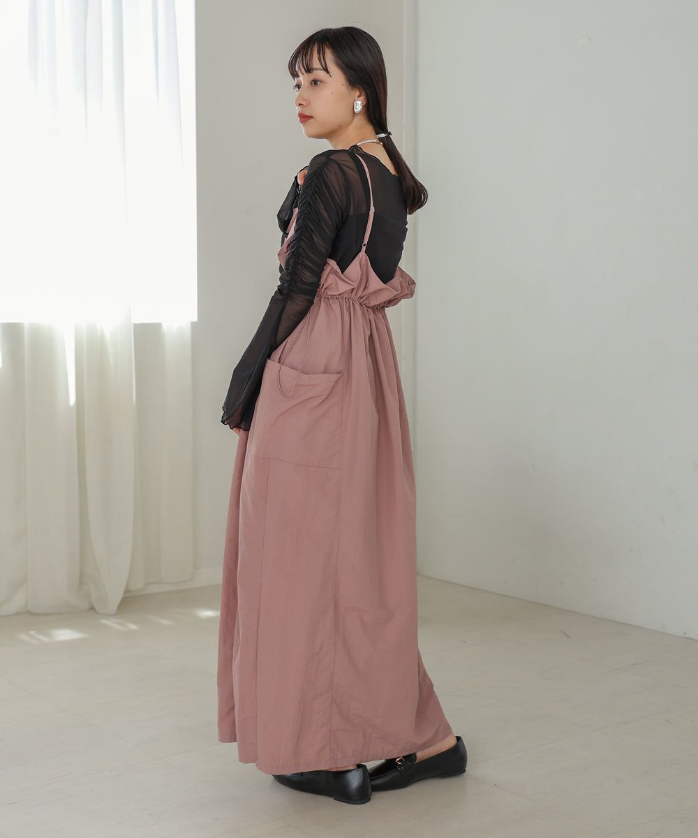 日本 Bab - 時尚透感抓皺長袖內搭/上衣-深可可