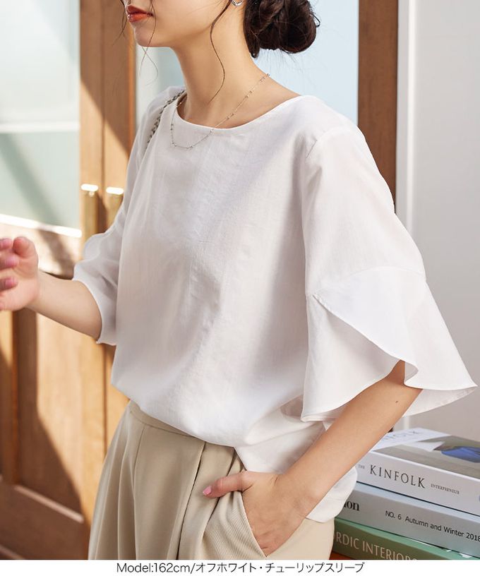 日本 Kobe Lettuce - 美型特色袖亞麻感上衣-白 (花苞袖)