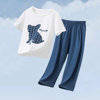 純棉透氣家居服套裝/空調服-藍色小狗