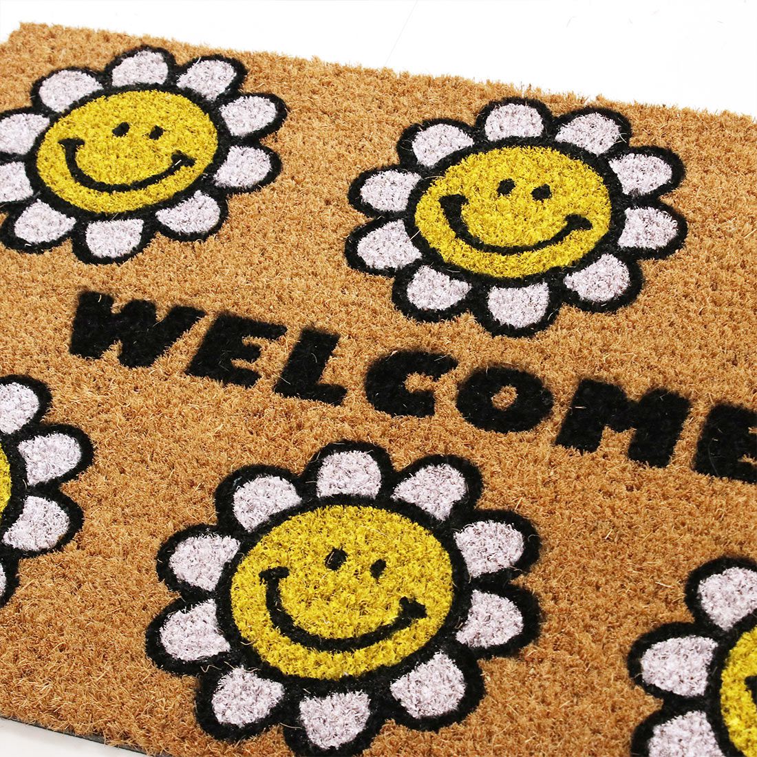 日本 TOMO - 椰子纖維室外腳踏墊/地墊-花花笑臉 (約60×40cm)