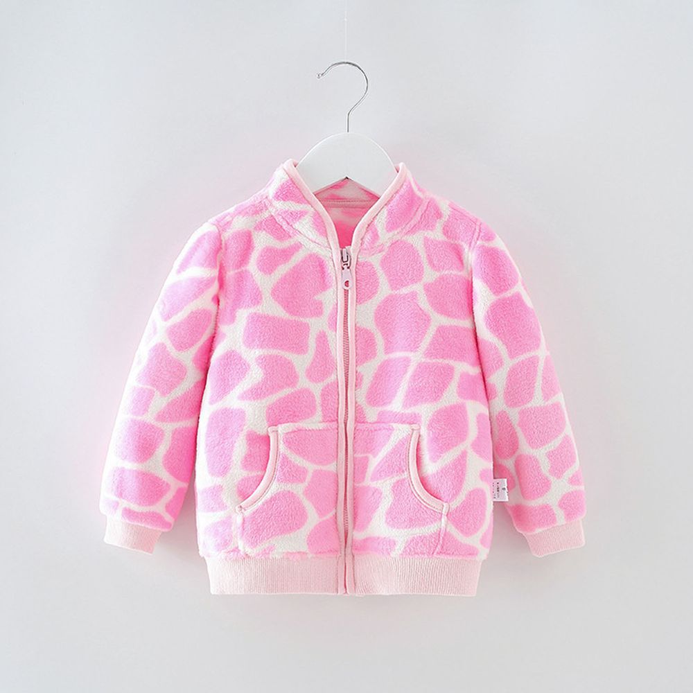 柔軟珊瑚絨立領外套-粉色豹紋