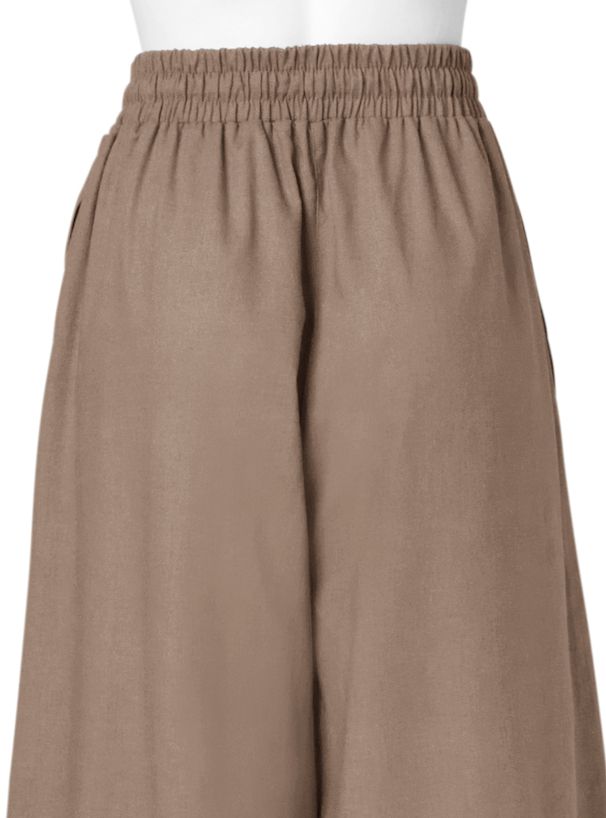 日本 GRL - 棉麻混舒適百搭綁帶寬褲-摩卡棕 (F)