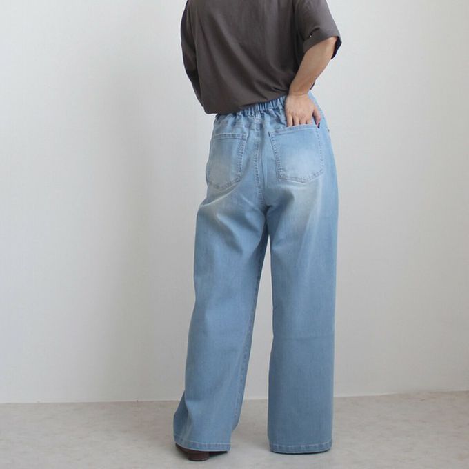 日本女裝代購 - Coolish 接觸涼感舒適快乾丹寧寬褲-淺藍