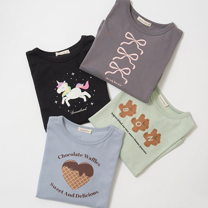 日本 Lycee mine - 純棉不易皺女孩印花長袖上衣-小熊-薄荷綠