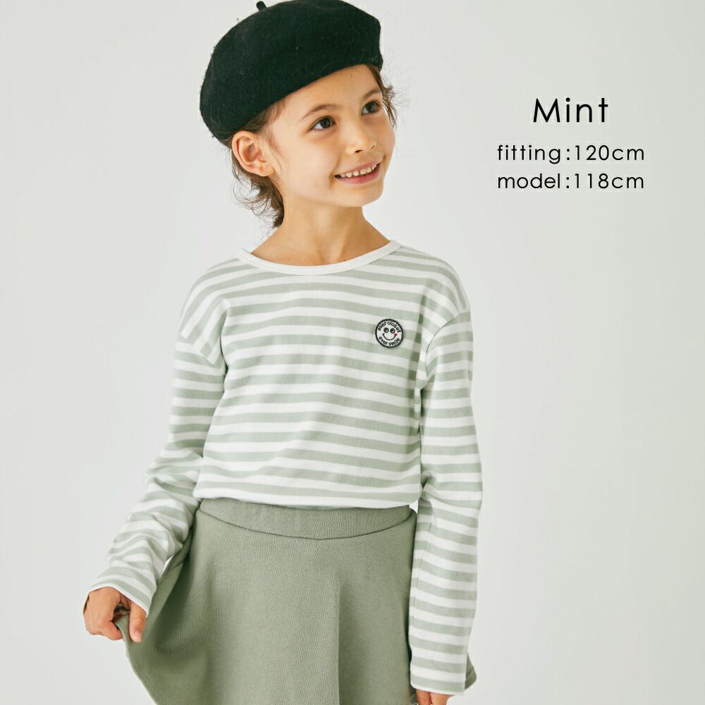 日本 evercloset - 定番條紋純棉長袖上衣-笑臉徽章-海軍藍