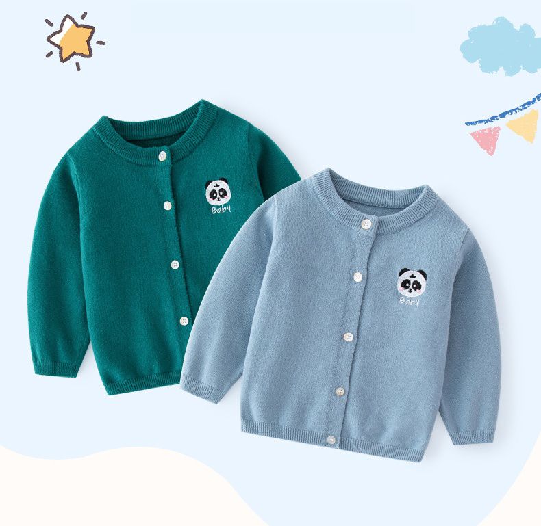 舒適圓領提花針織外套-BABY熊貓-淺卡其色