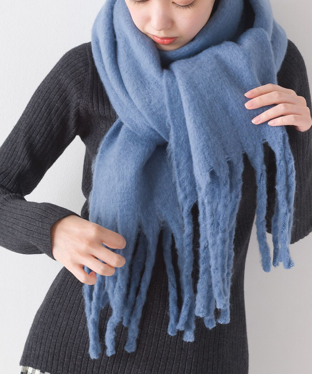 日本 OMNES - 起毛柔軟流蘇圍巾/披肩-粉橘黃 (36x198cm)