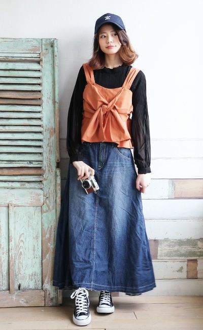 日本 zootie - 百搭輕盈丹寧修身長裙-靛藍