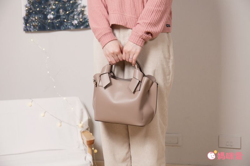 日本 COOCO - 仿皮緞帶造型托特包-海軍藍 (W22*H20*D12cm)