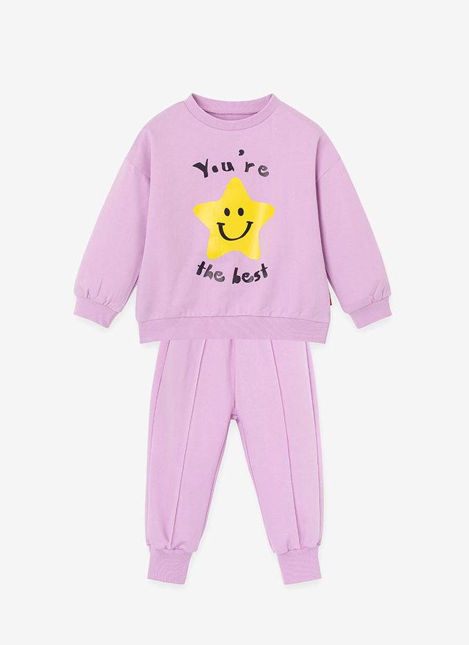 韓國 OZKIZ - 微笑STAR圓領長袖套裝-燕麥