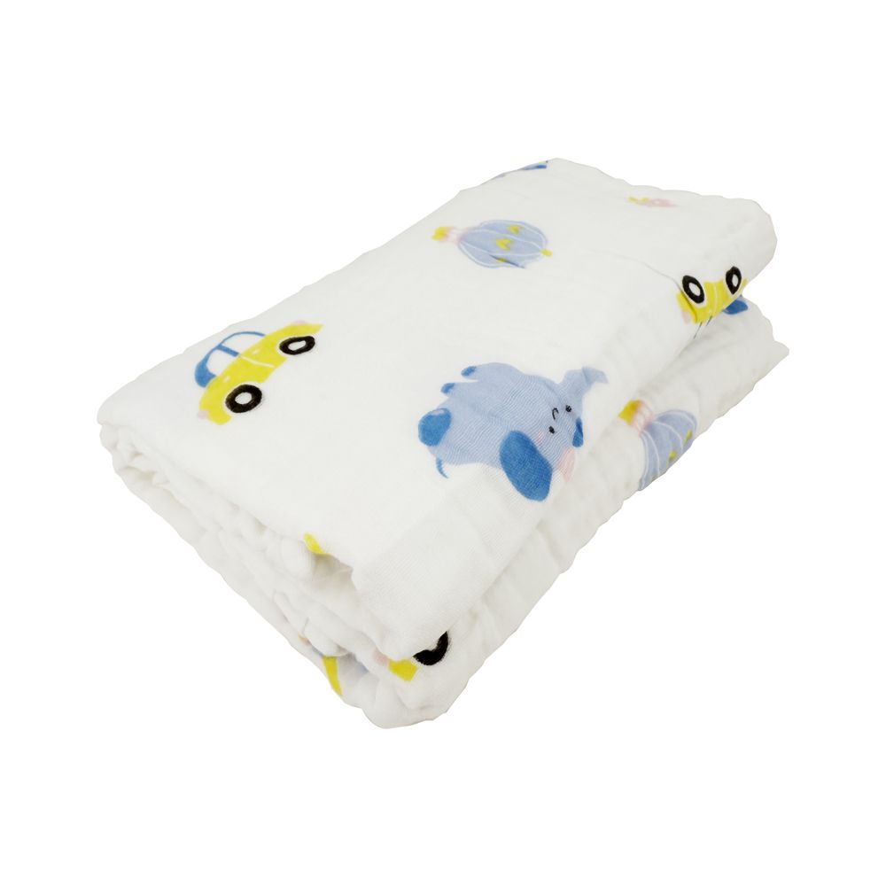 澎澎紗六層紗布抱被蓋毯 嬰兒多功能紗布浴巾 包巾-汽車象 (105*105cm)