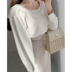 日本 GRL - 優雅滿分肩蝴蝶結長袖上衣-象牙白 (F)