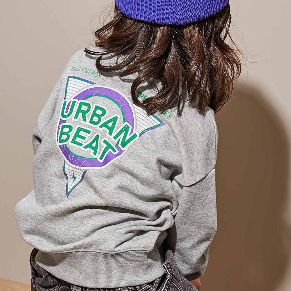 熱銷定番 印花縮口長袖上衣-URBAN BEAT-雜灰