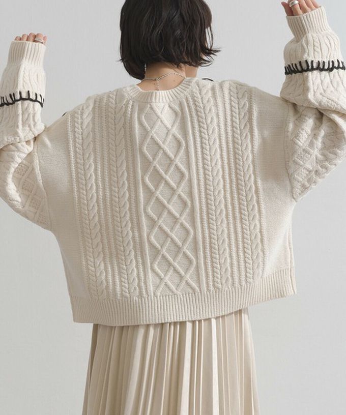 日本 ELENCARE DUE - 手工編織感柔美麻花紋理毛衣-黑