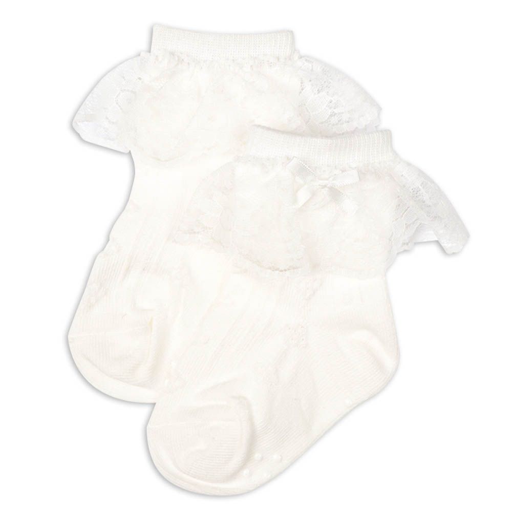 正式中長襪蕾絲蝴蝶結-白色 (9~14cm)