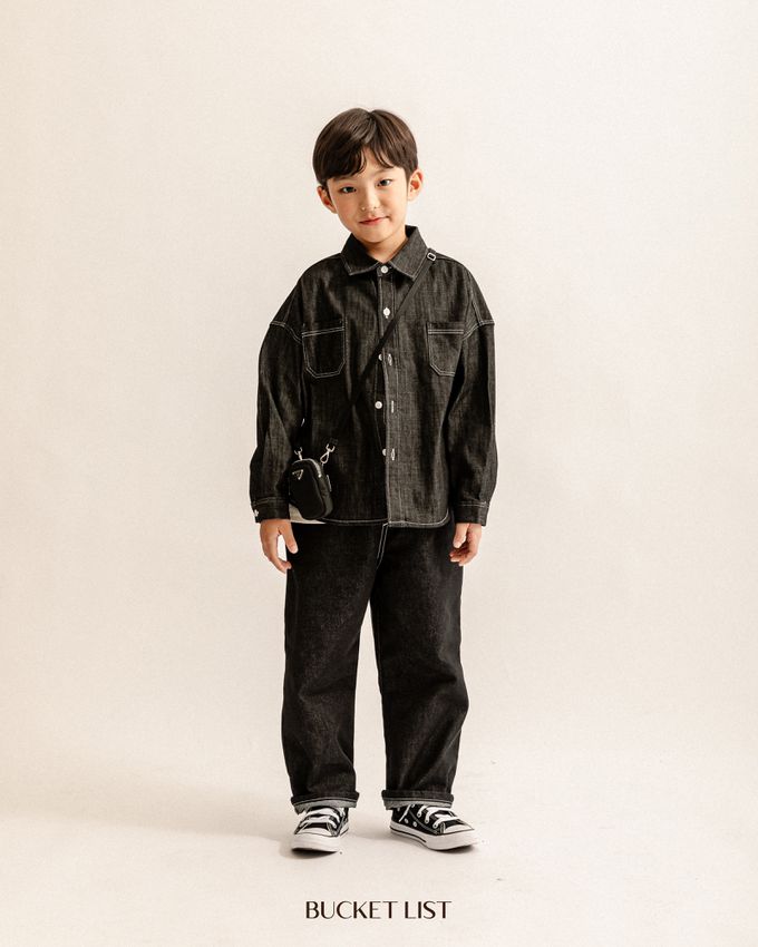 韓國 BUCKET LIST - 潮流口袋丹寧襯衫/外套-深藍