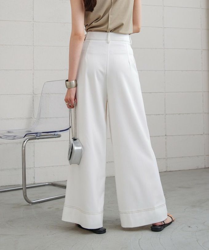 日本 Bab - 簡潔縫線俐落寬版長褲-白