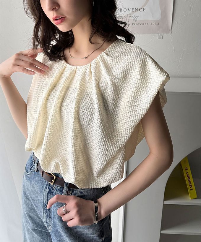 日本 Classical Elf - 前後2way甜美摺邊紋理短袖上衣-象牙