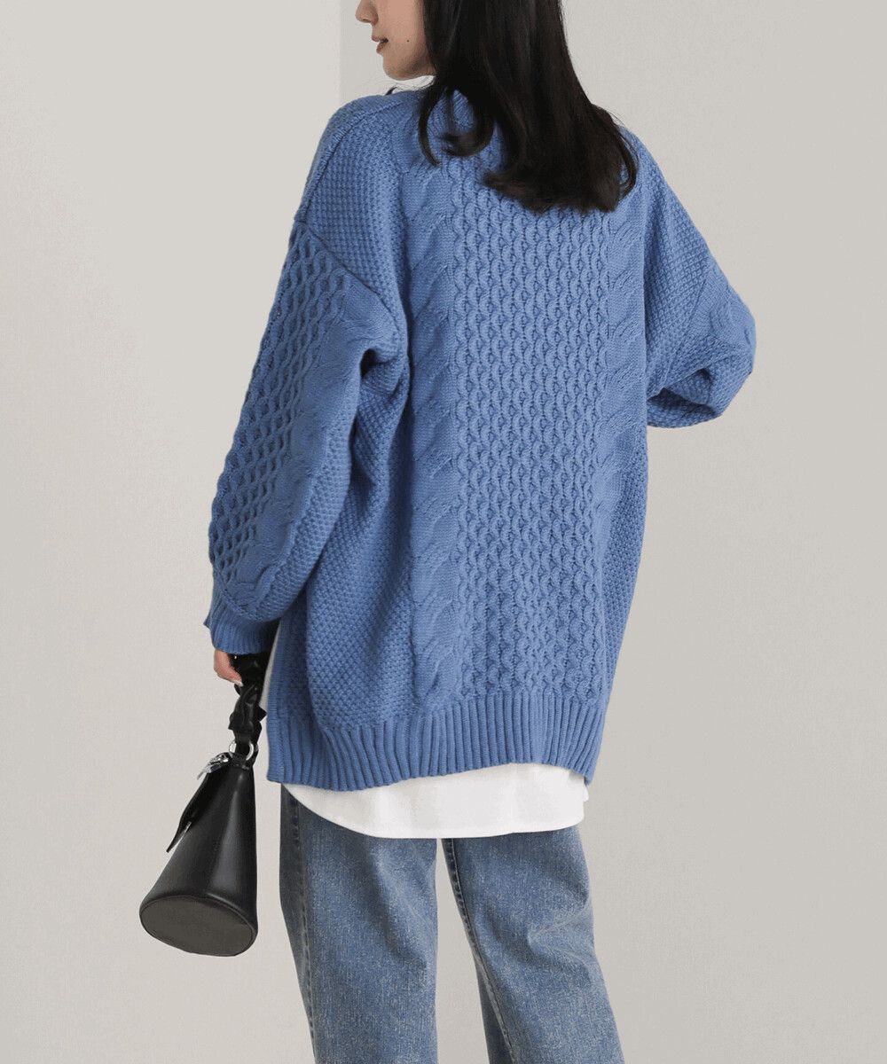 日本 Bou Jeloud - 羊毛混紡側開衩長版立領毛衣-小編織-深灰