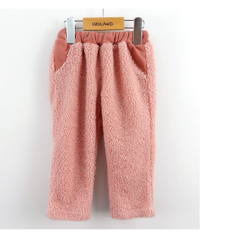 日本 ZOOLAND - 泰迪熊毛絨保暖長褲-兔子屁屁-桃粉