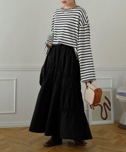 日本 Bou Jeloud - 不規則皺縮設計長裙-橘