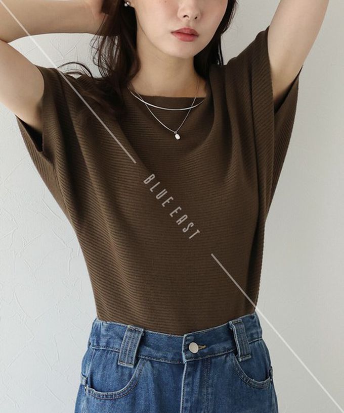 日本 BLUE EAST - 美型修身柔軟羅紋蝙蝠袖上衣-灰