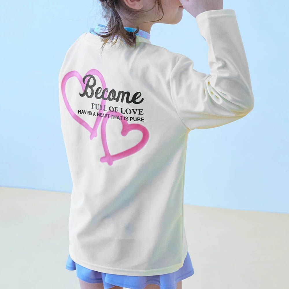 90%抗UV 舒適寬鬆玩水衣／泳衣-背後愛心-米白