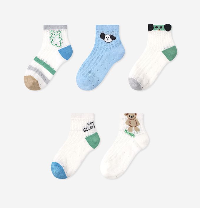 元氣小狗小熊網眼短筒棉襪