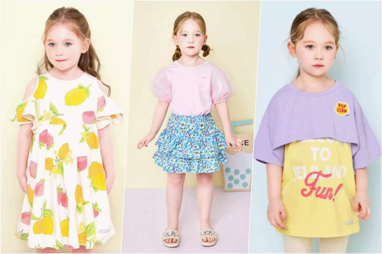 韓國 Jelispoon - 拼接假兩件長版短袖上衣-紫X黃