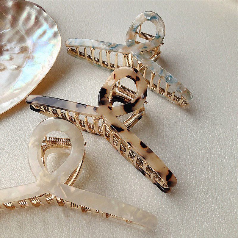 簡約花紋抓夾-水藍色 (大(約11.5cm))