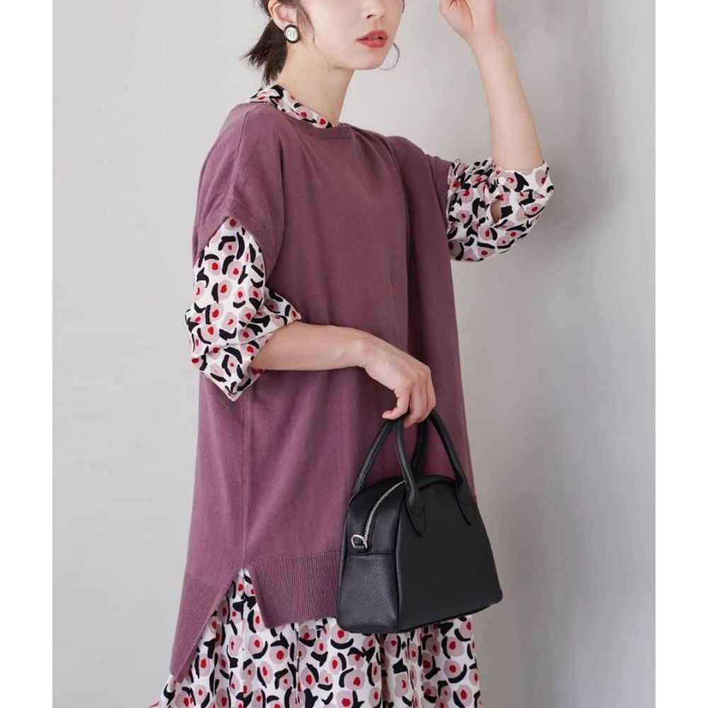 日本 zootie - 100%棉 柔軟薄針織短袖上衣-葡萄紫