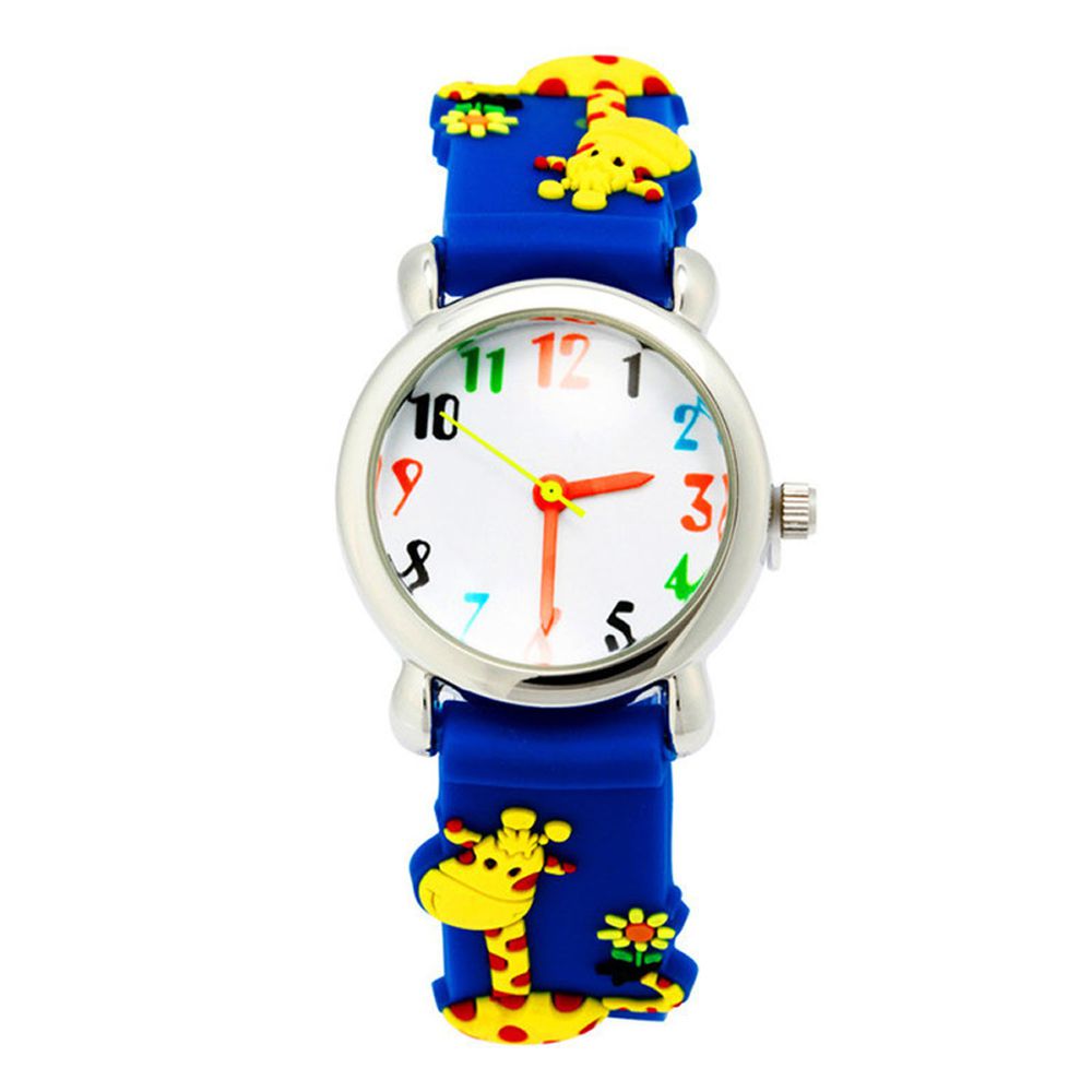 3D立體卡通兒童手錶-經典小圓錶-藍色長頸鹿