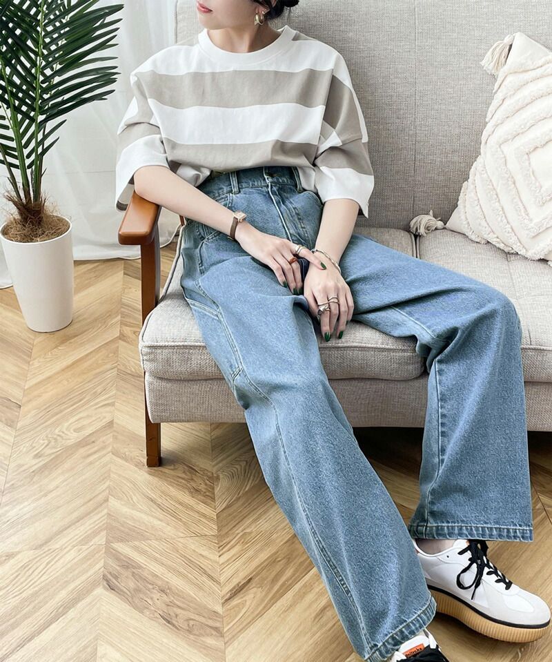 日本 Classical Elf - 超顯瘦厚磅百搭直筒褲-淺藍