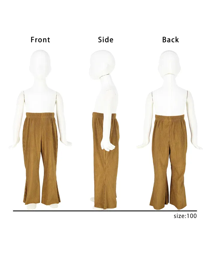 日本 COCA - [可剪裁] 羅紋彈性垂墜感寬褲-孩子-芥黃