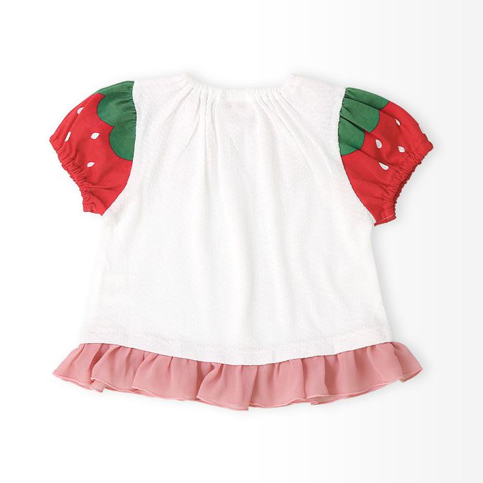 日本 ZOOLAND - 甜蜜草莓造型澎澎短袖上衣-白