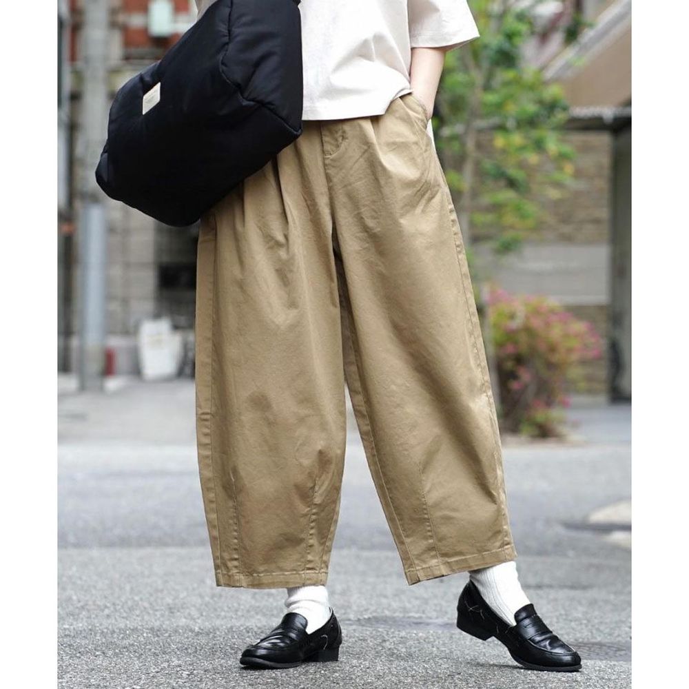 日本 zootie - 舒適感滿點錐形剪裁寬褲-低身長設計-卡其