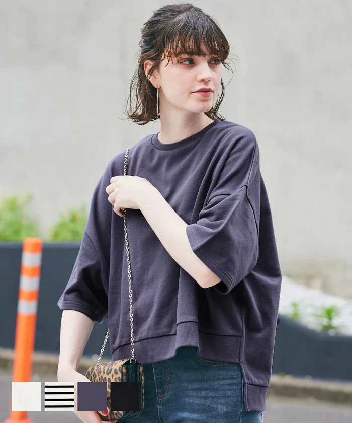 日本 COCA - 百搭前短後長五分袖上衣-杏