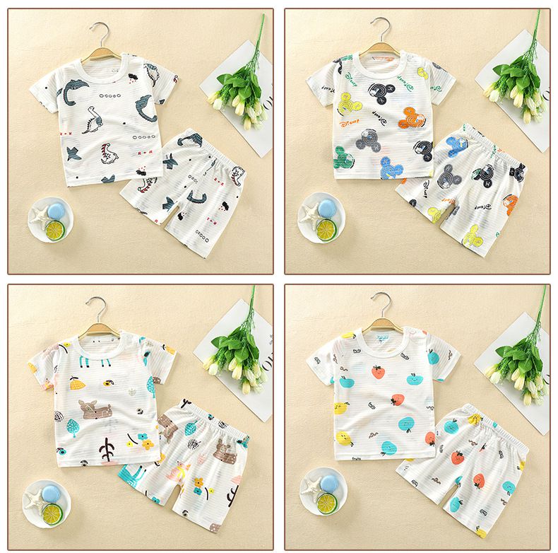 超薄款竹節棉睡衣家居服短袖套裝-小鹿森林