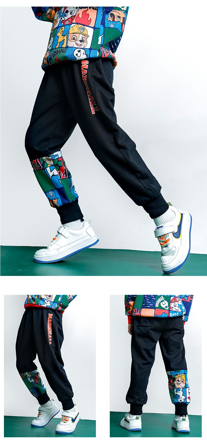 卡通汪汪隊棉質束口運動長褲-卡通人物阿奇-黑色