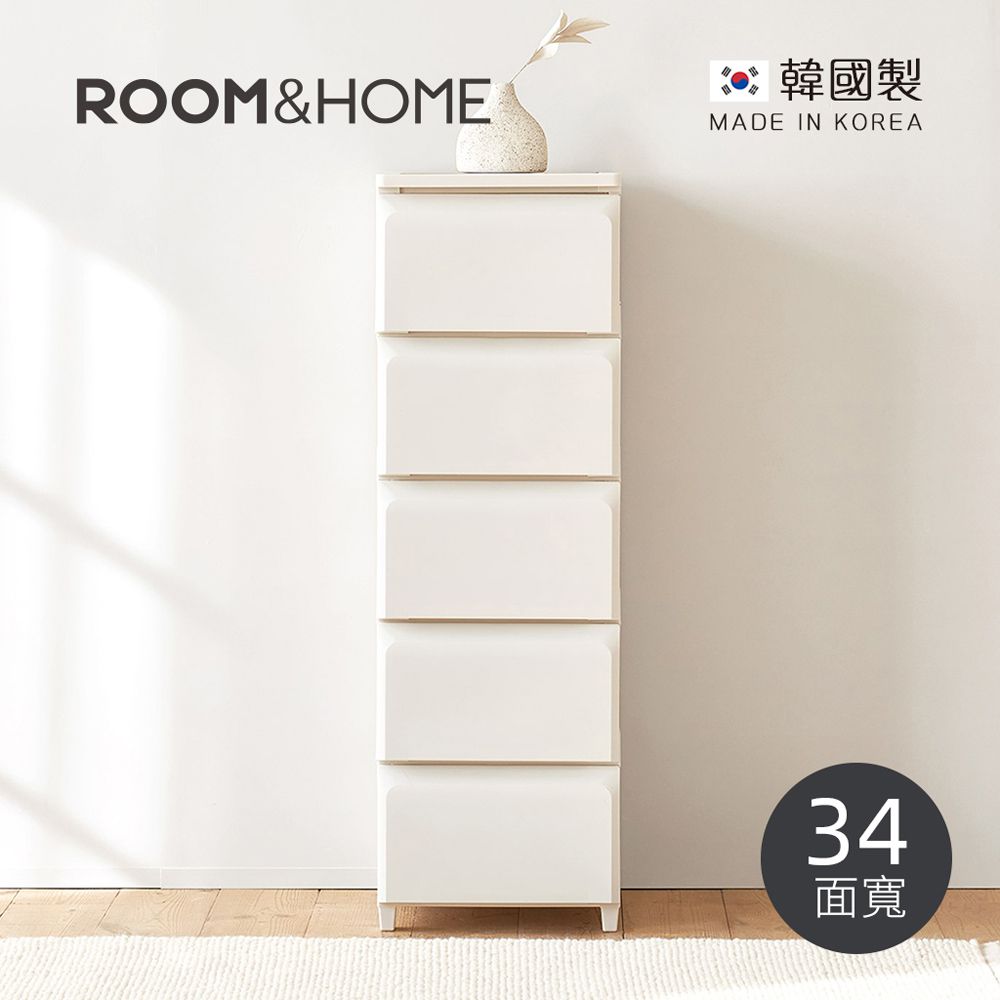 韓國ROOM&HOME - 韓國製34面寬五層抽屜收納櫃(木質天板)-DIY-象牙白