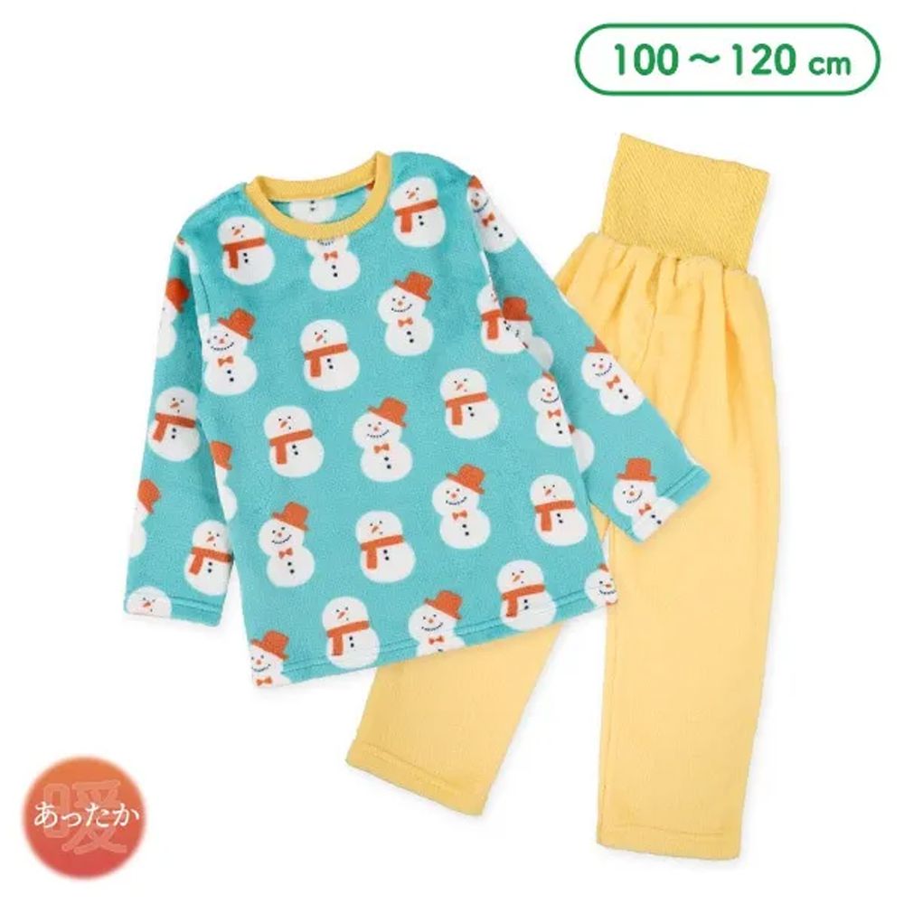 腹卷絨毛保暖長袖家居服/睡衣-雪人-藍綠X黃