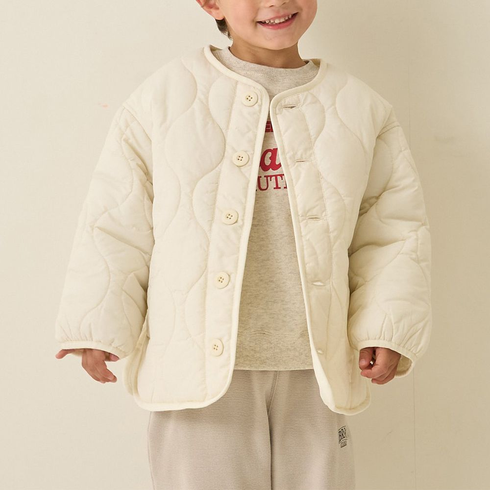 輕便無領絎縫保暖外套-白