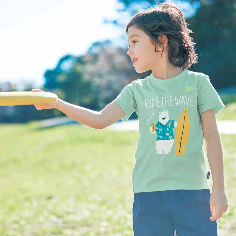 日本千趣會 - GITA 天竺棉印花短T-海岸旅行車與狗-杏