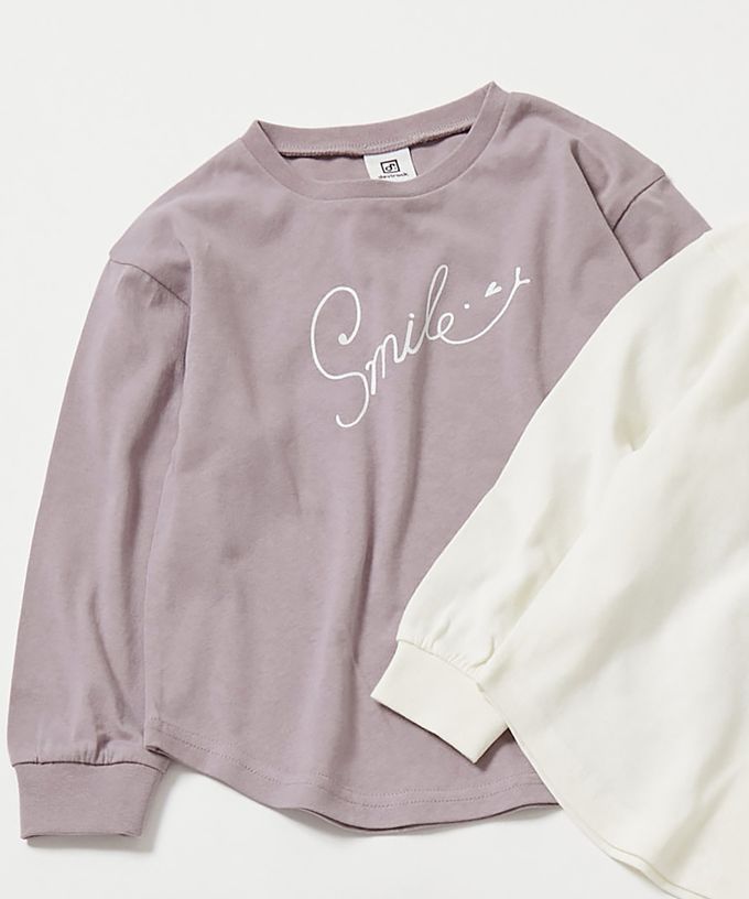 日本 devirock - 100%棉 女孩印花長袖上衣-大型愛心-粉紫