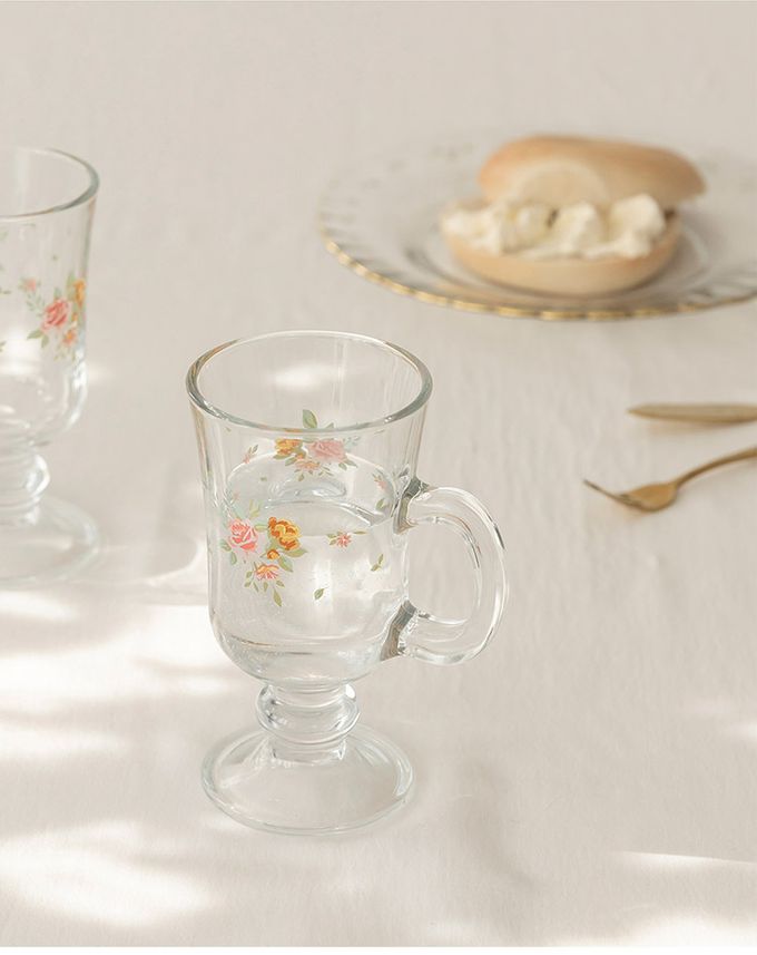 韓國 SSUEIM - 古典玫瑰系列把手玻璃杯2件組225ml