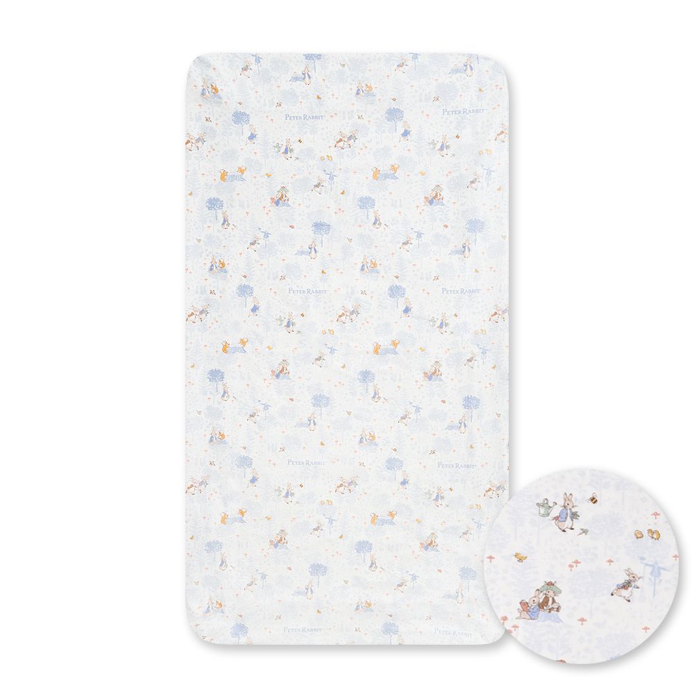 悅讀比得兔床包-L 65×120cm+床墊包覆13cm(嬰兒床床包 床單)-藍色