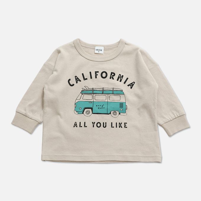 日本 Chil2 - 俏皮印花純棉薄長袖上衣-恐龍logo-淺軍綠