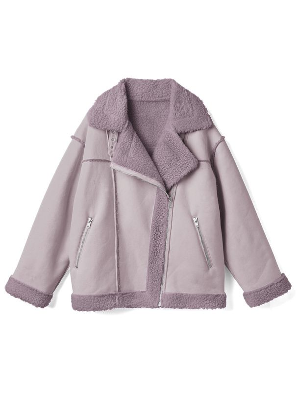 日本 GRL - 羊羔絨拼接寬版騎士夾克/外套-粉紫