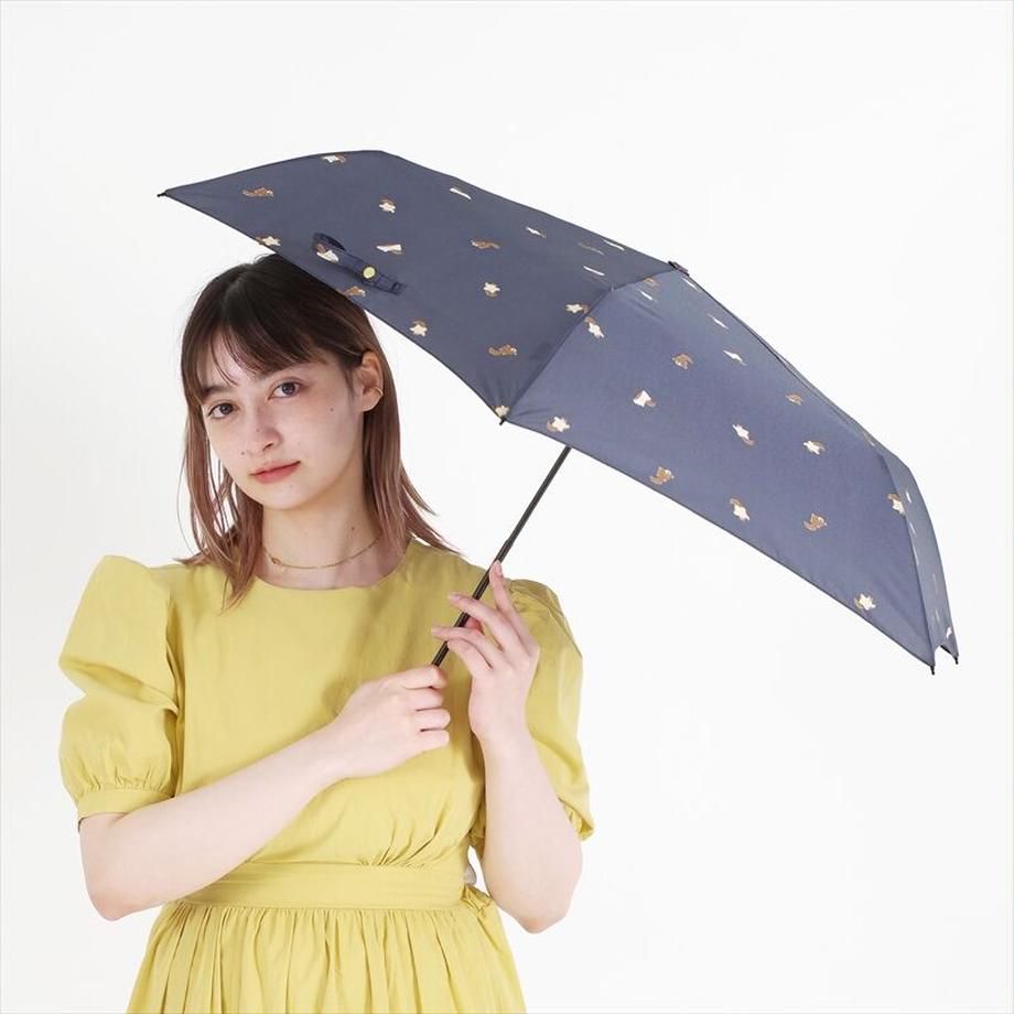 日本 nifty colors - 抗UV輕量 晴雨兩用折疊傘-小飛鼠-深藍 (直徑88cm/158g)