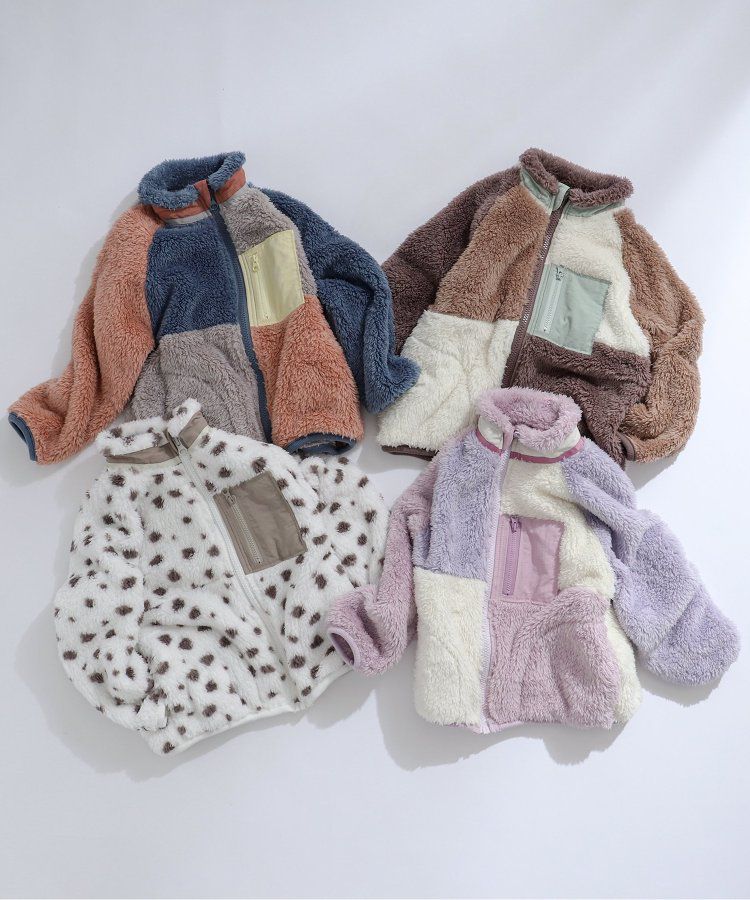 日本 apres les cours - 蓬鬆拼接風多彩絨毛外套-摩卡系